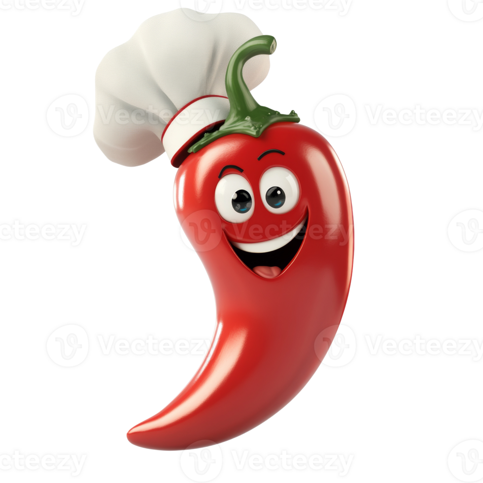 A happy chili pepper chef wearing a white hat png