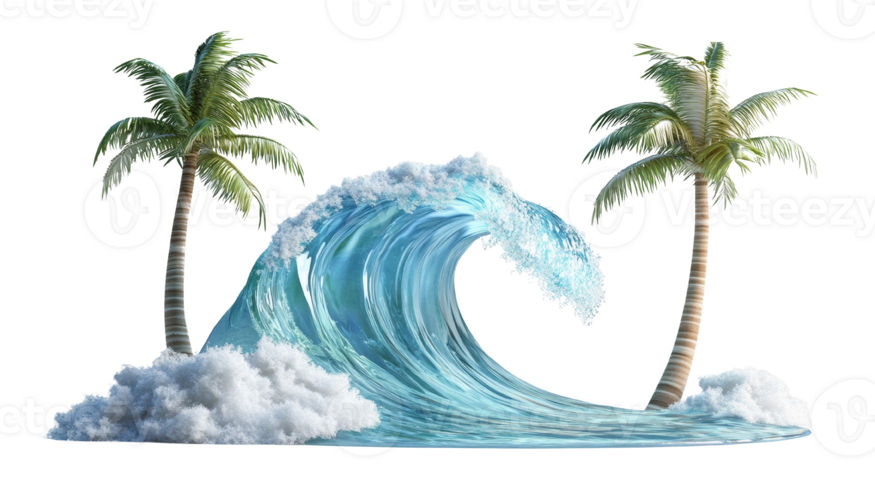Tropical Paradise Wave Crashing On Island Palms png