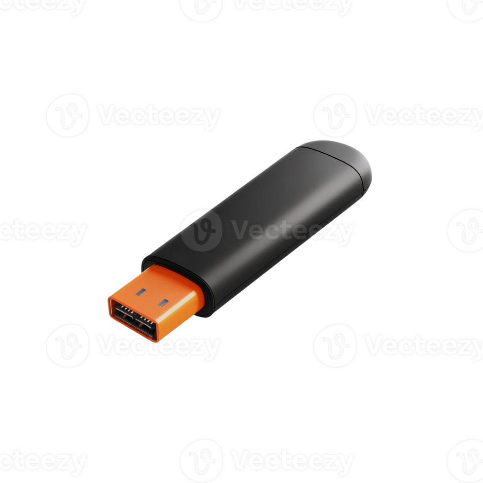 A sleek black and orange USB flash drive png