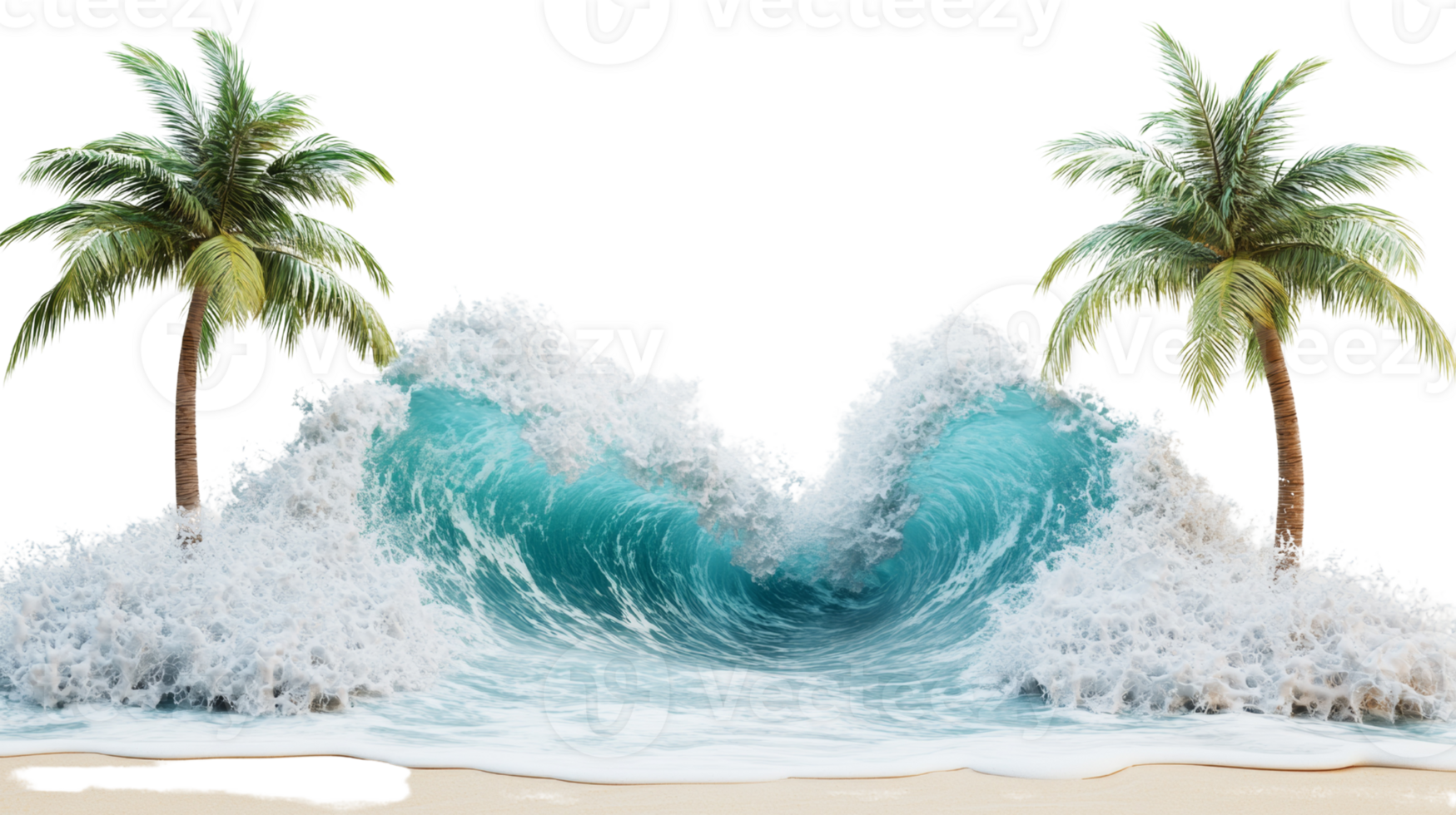 Tropical Palms Surrounded By A Massive Ocean Wave png