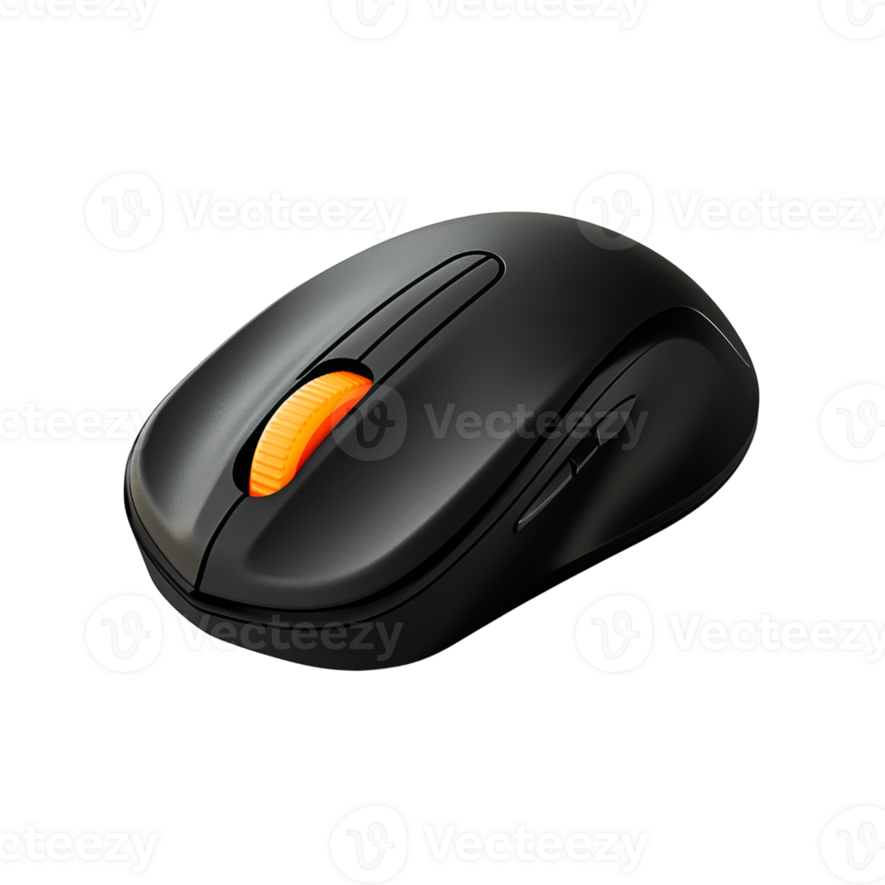 A Black Wireless Computer Mouse With Orange Detail png