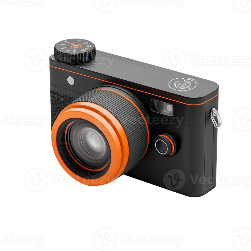 Stylish Black and Orange Digital Camera Design. isolated transparent background png