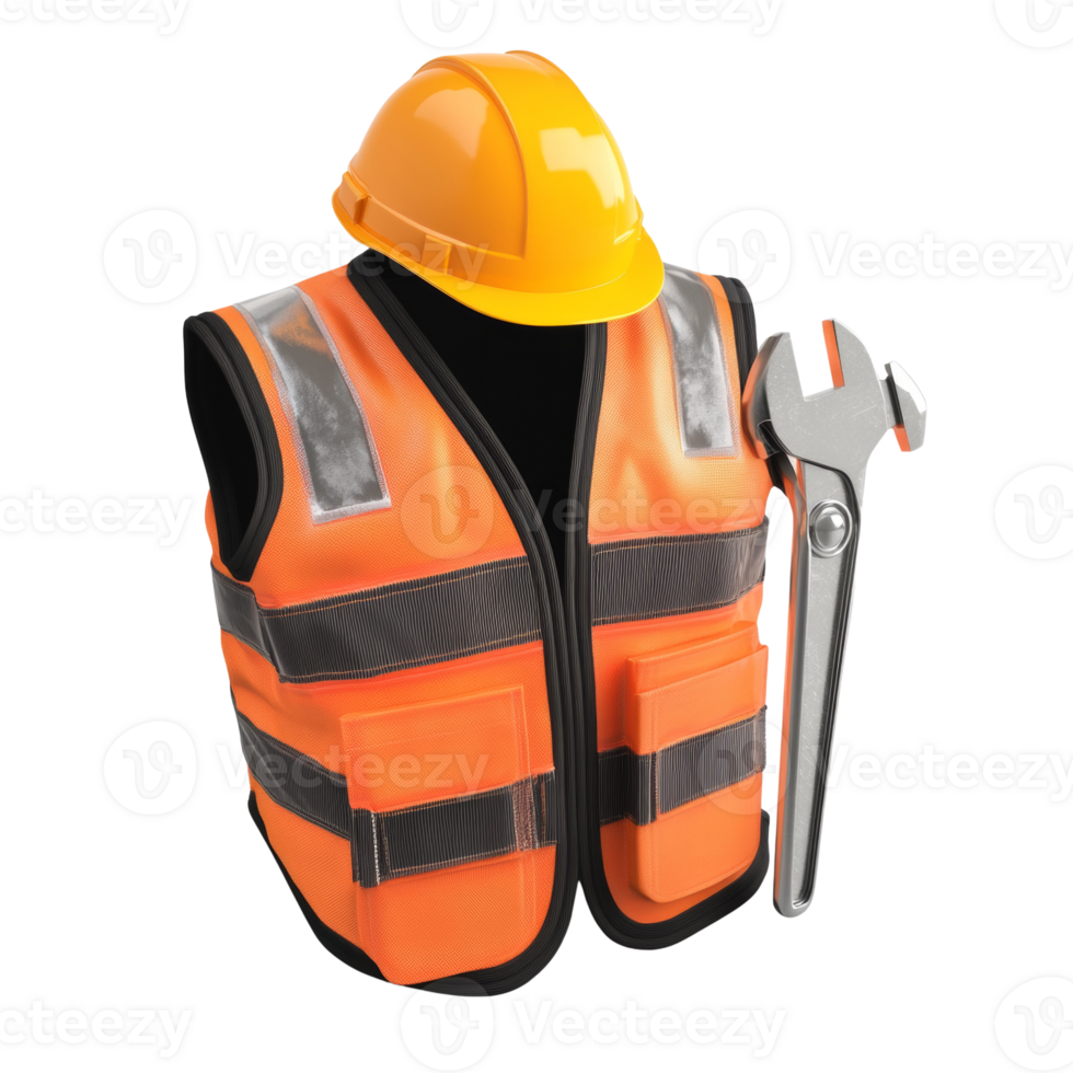 Safety Vest Helmet And Wrench Construction Tools png