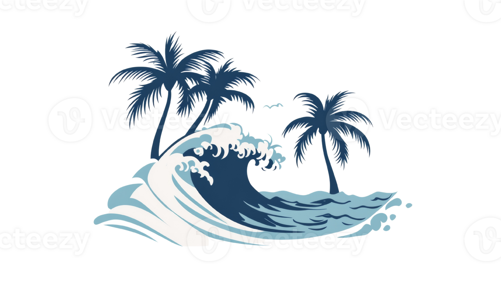 Tropical Palm Trees and a Crashing Ocean Wave png