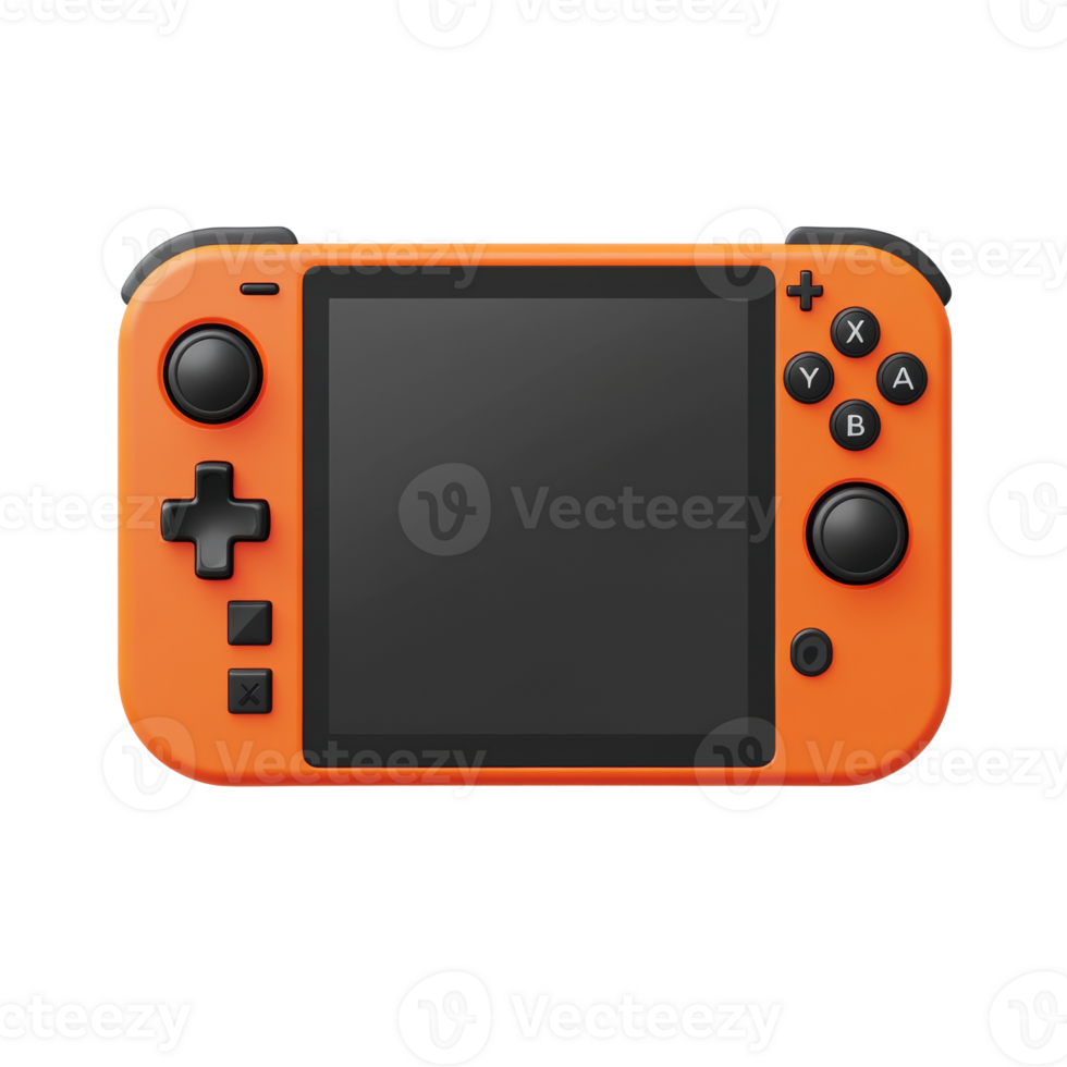 Orange handheld gaming console with black buttons and screen png