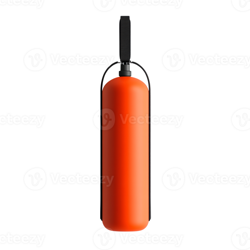 Orange cylindrical container with black handle and straps png