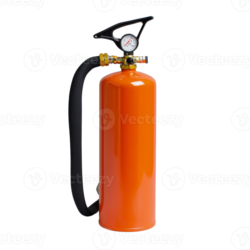 Orange Fire Extinguisher With Pressure Gauge And Hose png