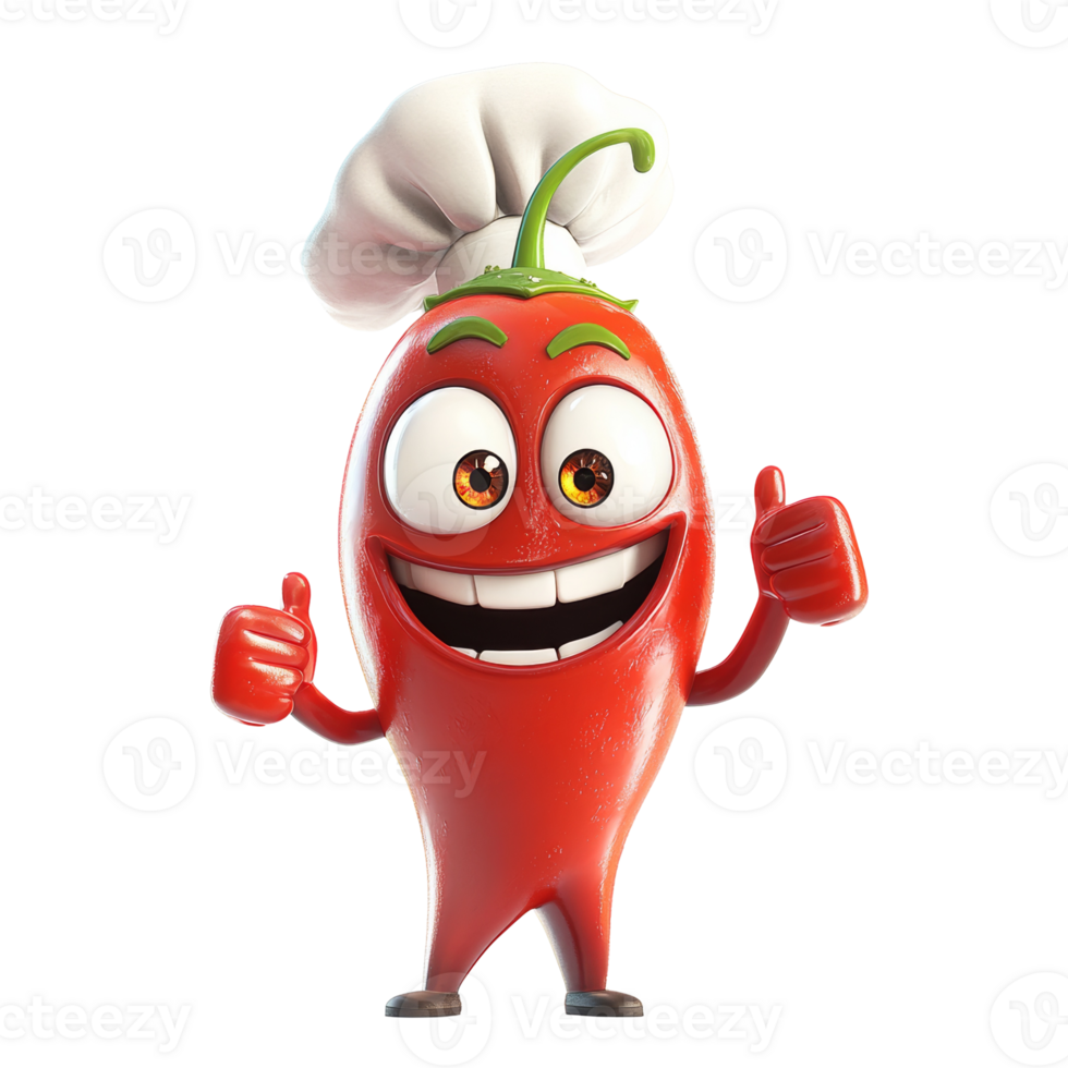 A happy chili pepper chef character gives thumbs up png
