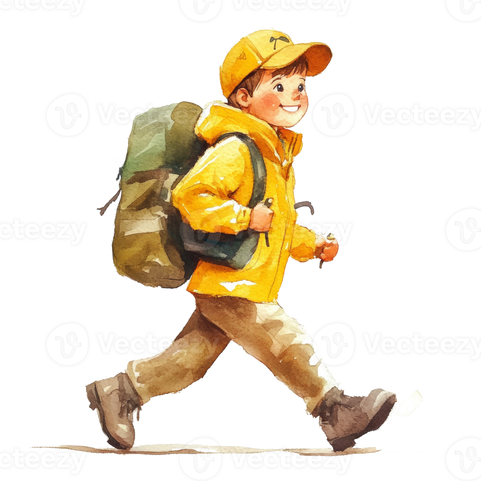 A Young Boy Walks With Backpack On Adventure png