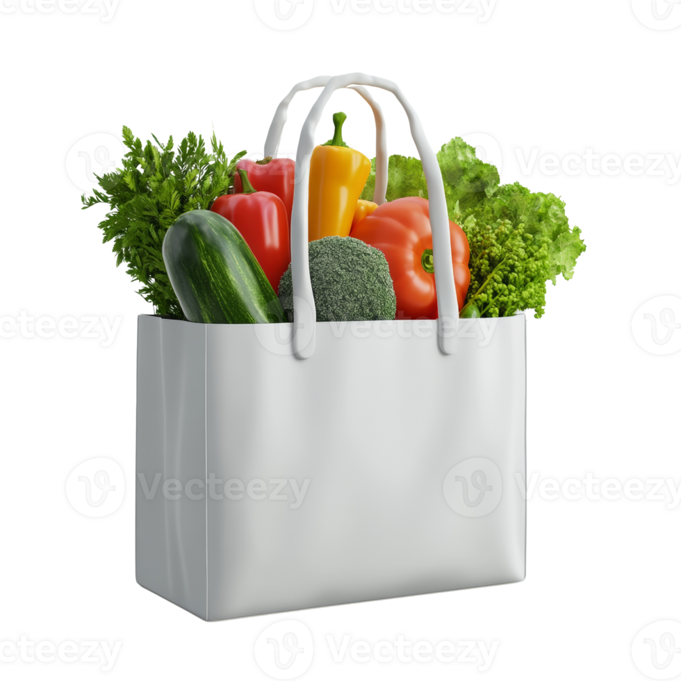 White Bag Filled With Fresh Vegetables and Herbs png