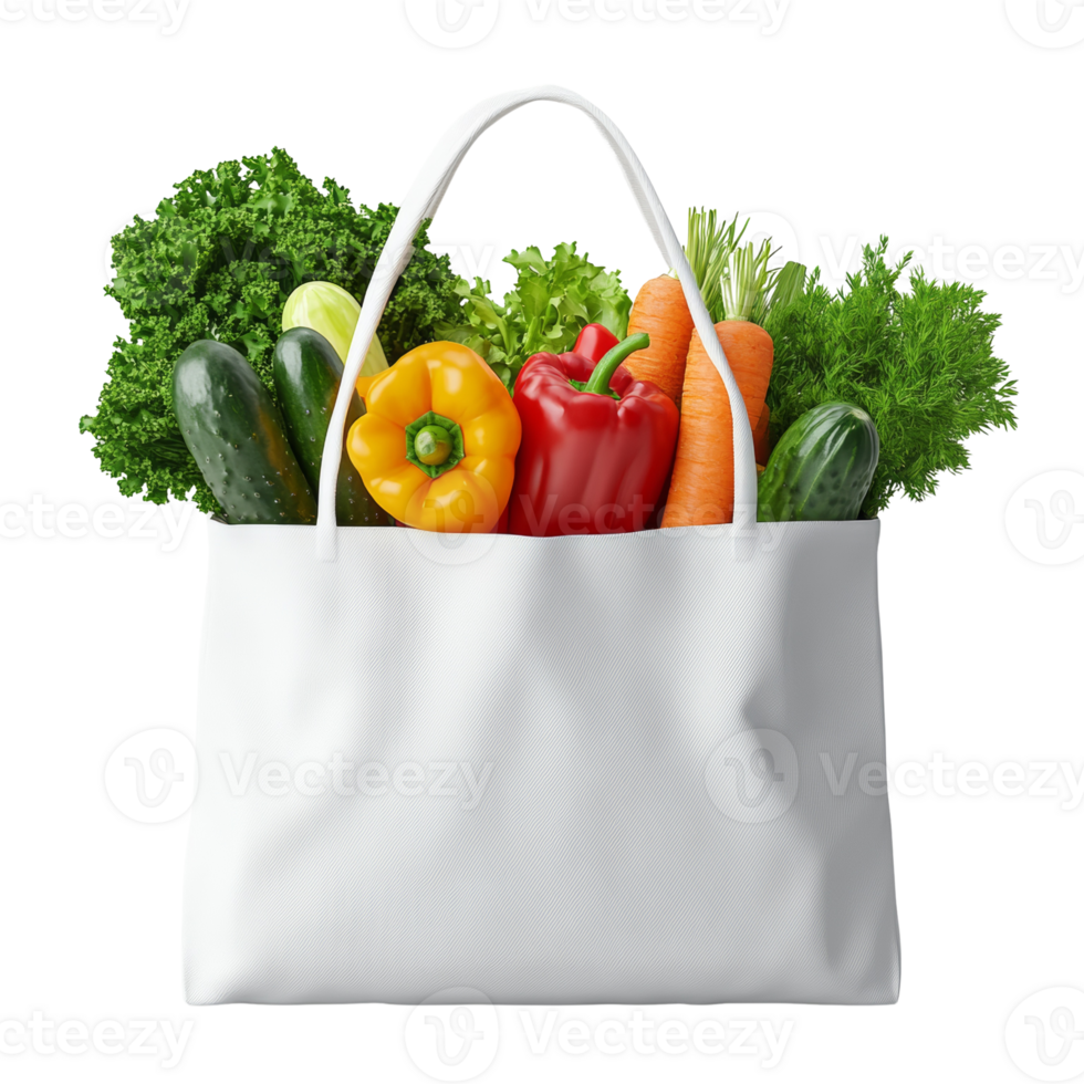 White Tote Bag Filled With Fresh Vegetables and Herbs png