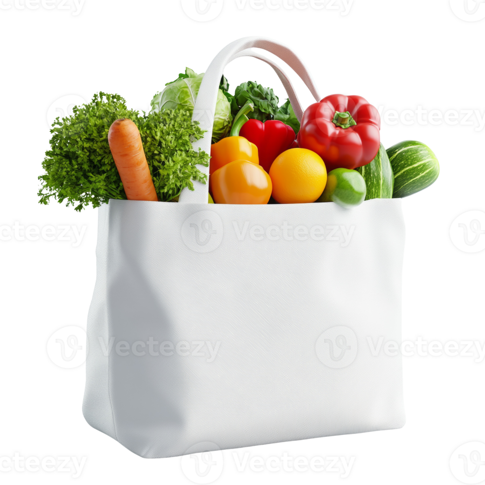 White Bag Filled With Fresh Colorful Produce png