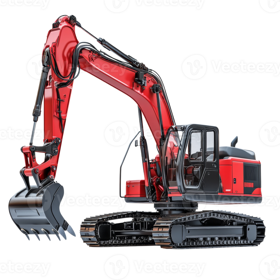 Red Excavator Heavy Machinery Construction Equipment. cut out png