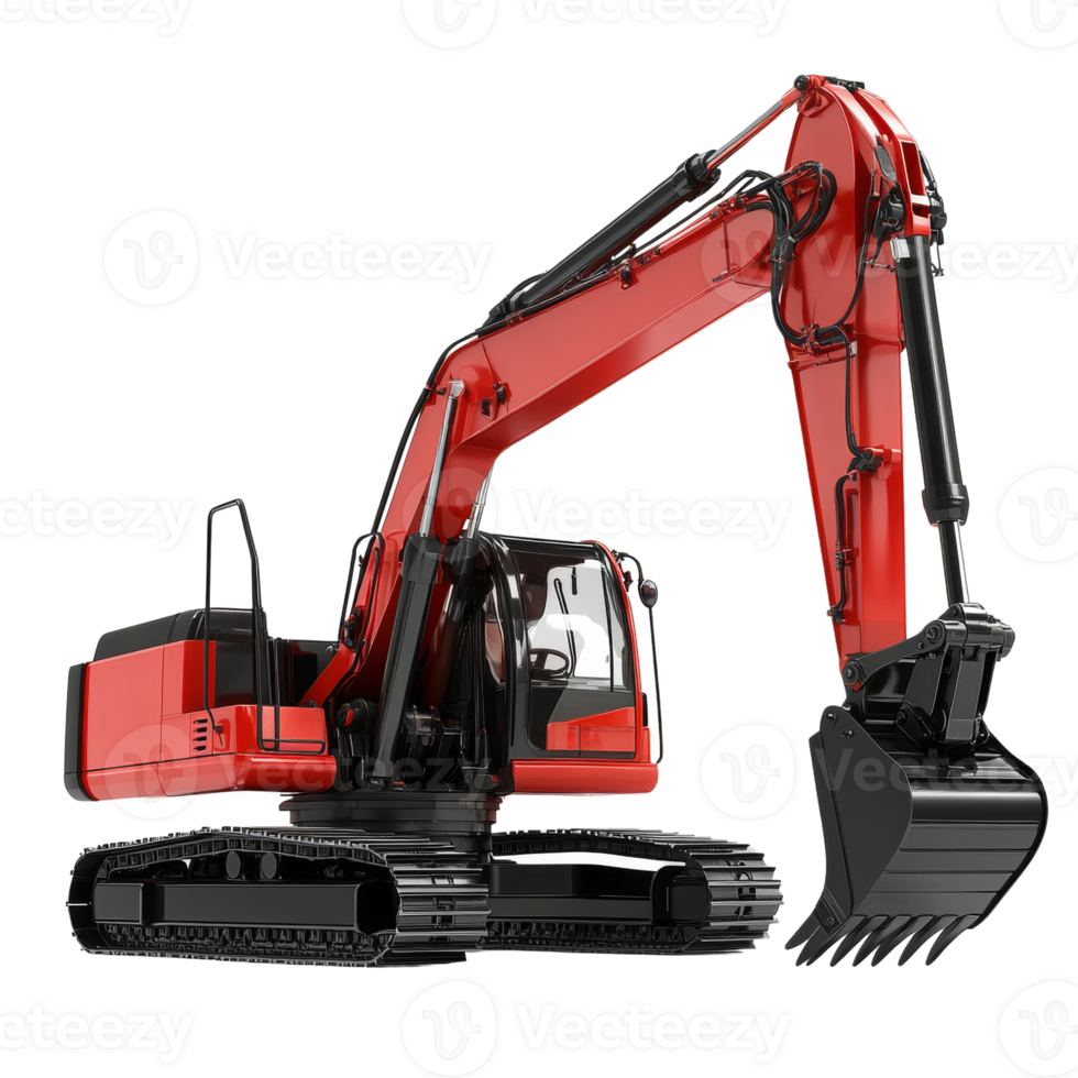 Red Excavator Heavy Machinery Construction Equipment. isolated png