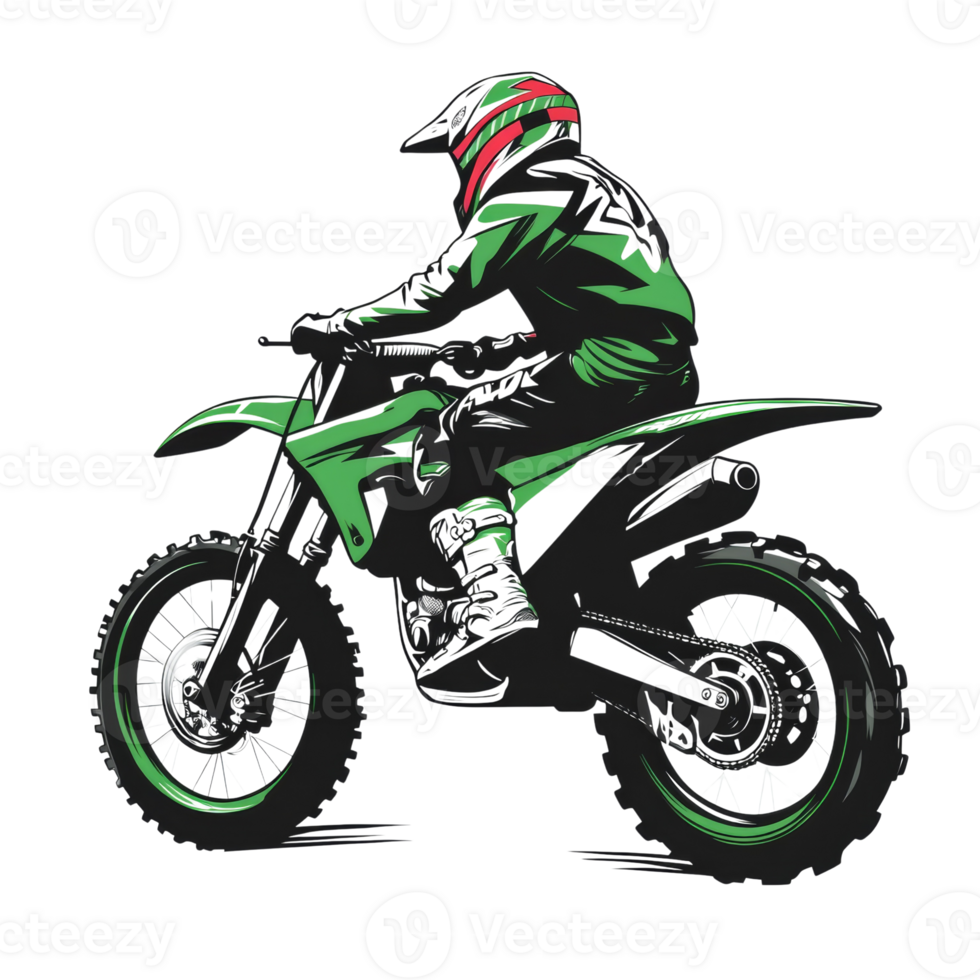 A Young Rider on a Green Motocross Bike png