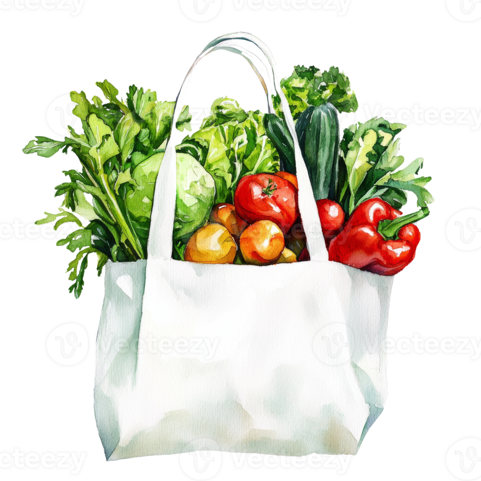A White Tote Bag Filled With Fresh Vegetables png