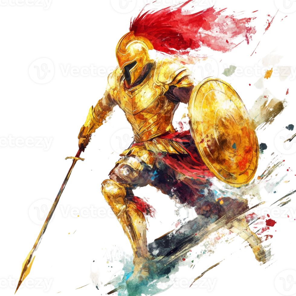 Golden Armored Warrior Charging into Battle png
