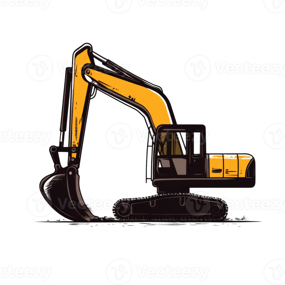 Yellow Excavator Digging Machine Illustration png