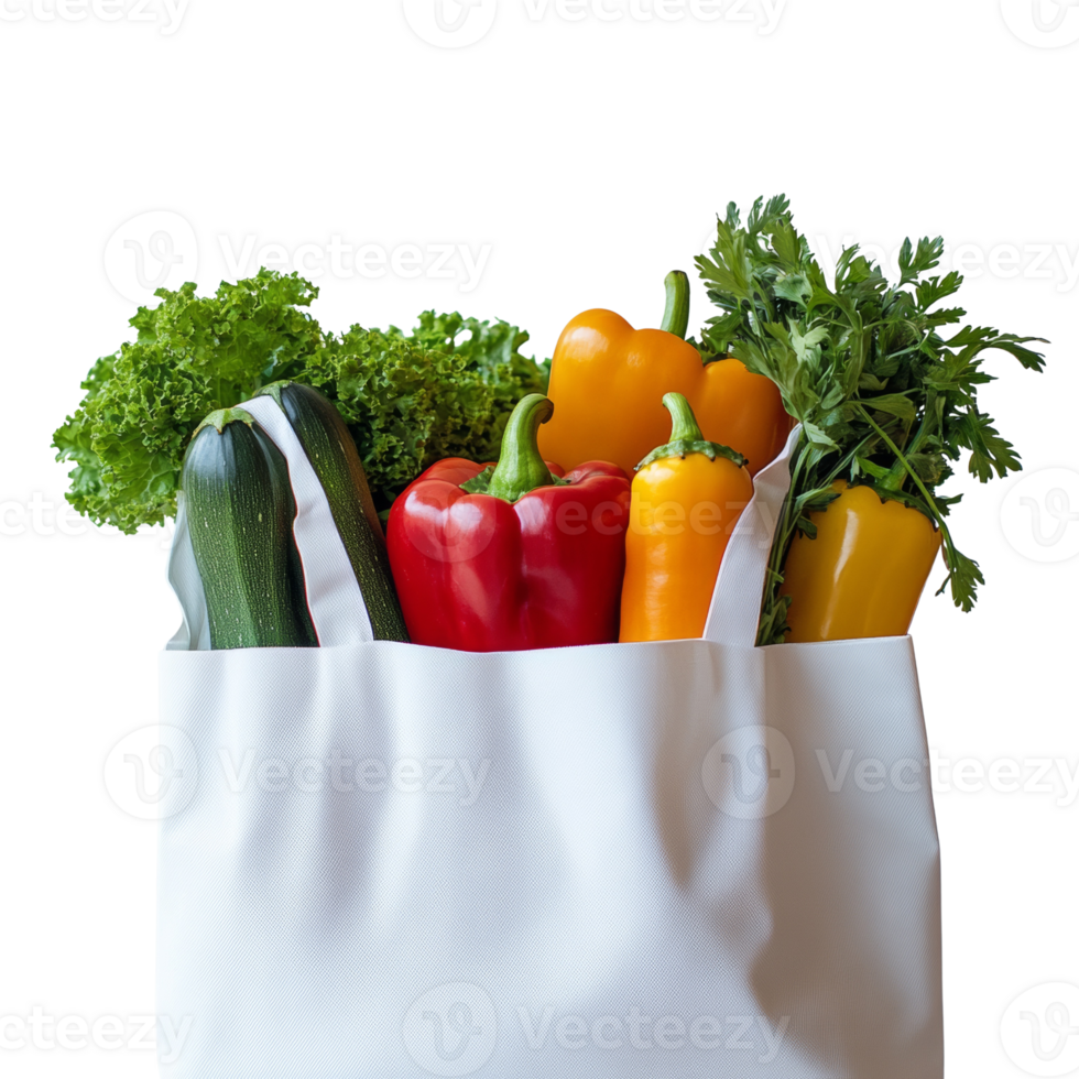 Fresh Vegetables in a White Reusable Shopping Bag png