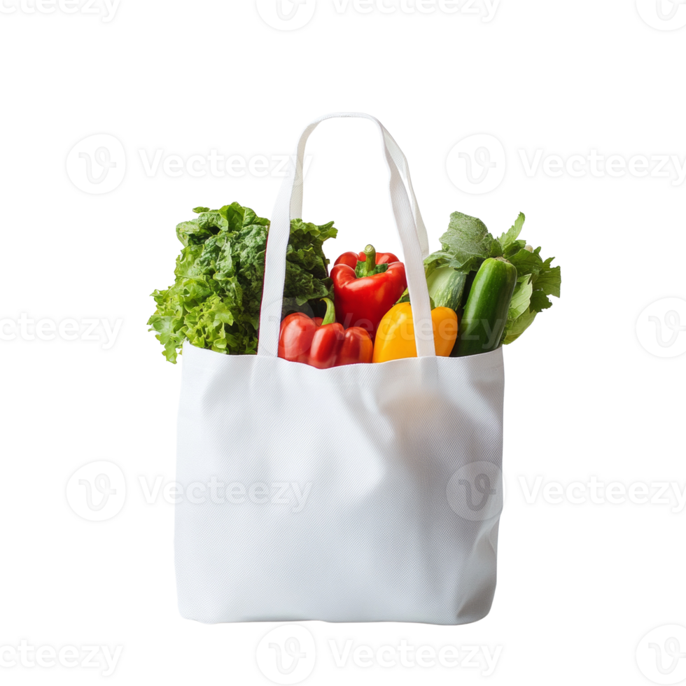 White Tote Bag Filled With Fresh Vegetables and Lettuce png