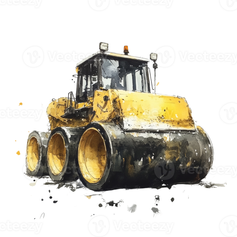 A Yellow Road Roller Machine Watercolor Painting png