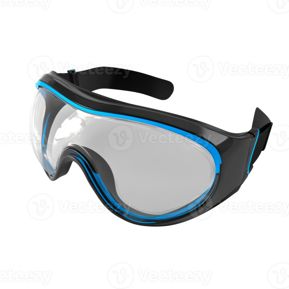 Modern Black Safety Goggles with Blue Accents png
