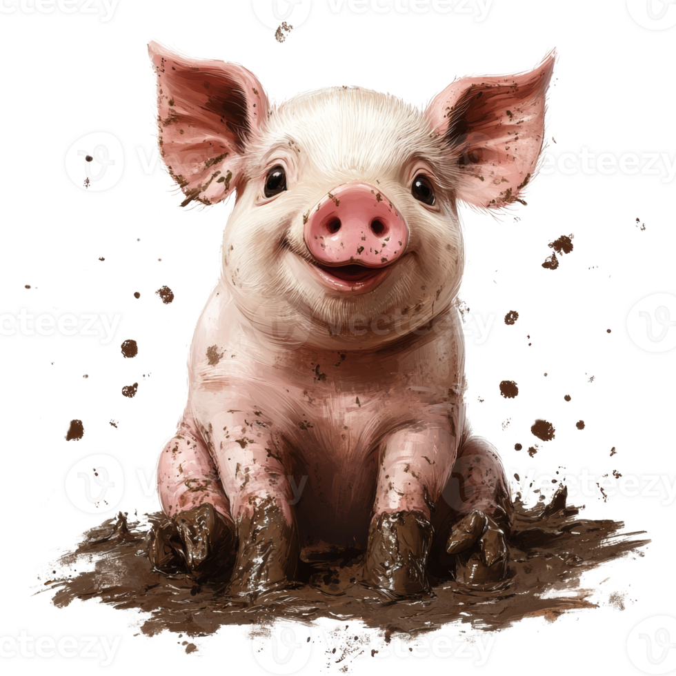 A Happy Mud Covered Piglet Sitting In Mud png