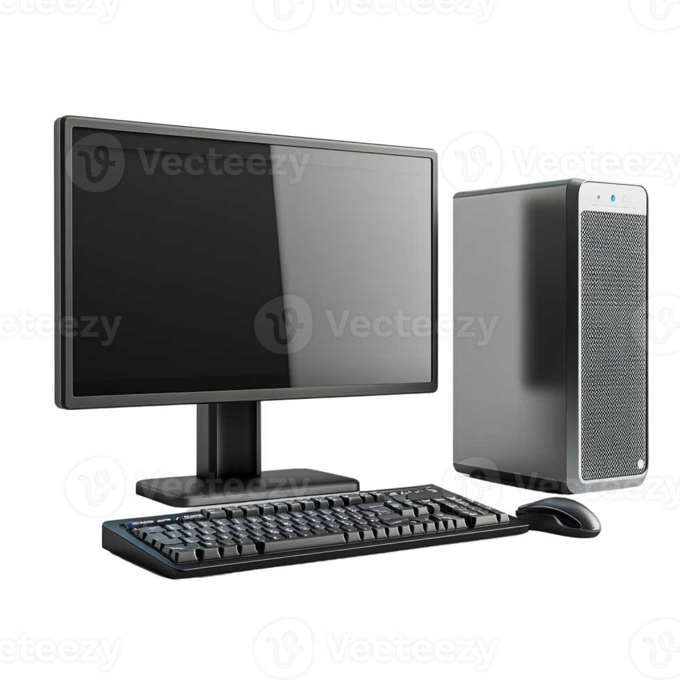 Modern Desktop Computer System with Monitor Keyboard and Mouse png