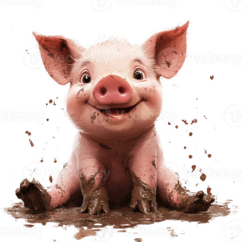 Happy Mud Covered Piglet Sitting In Puddle png