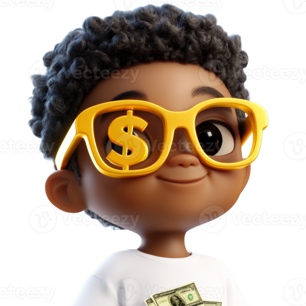 A young boy wears dollar sign glasses png