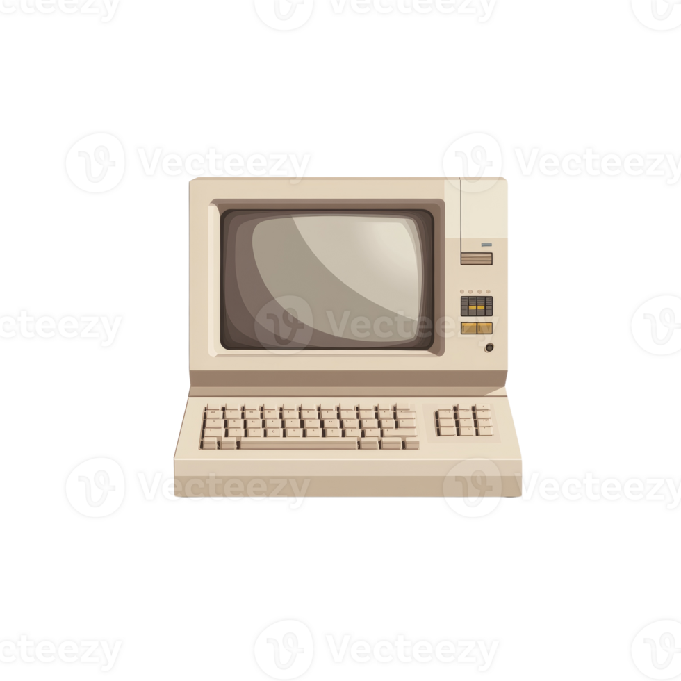 Retro Beige Desktop Computer with Integrated Keyboard png