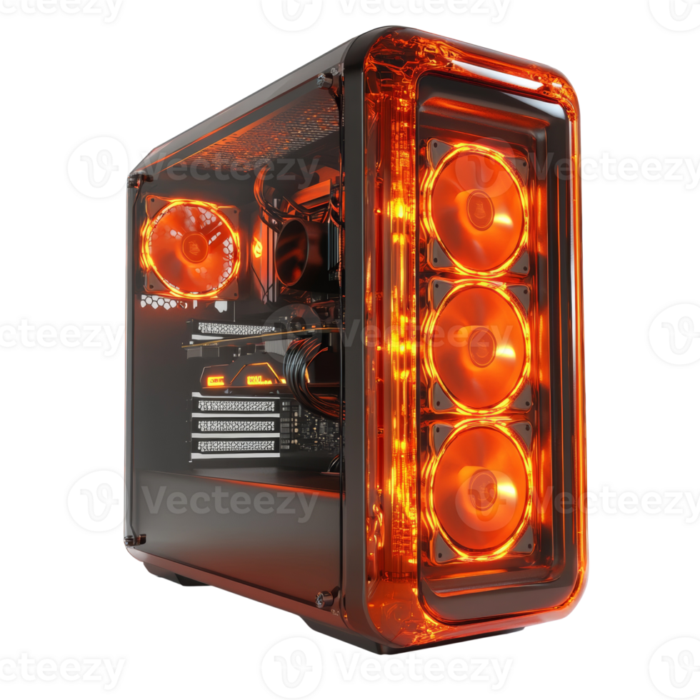 Illuminated Orange Transparent PC Gaming Computer Case png
