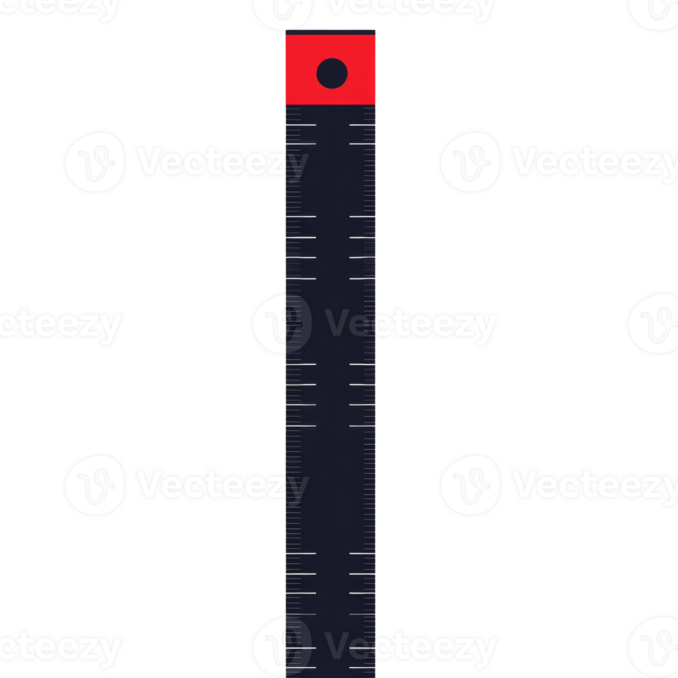 A tall dark ruler with a red top and black circle png