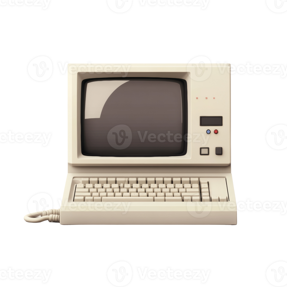 Vintage Beige Desktop Computer With Integrated Keyboard. isolated png