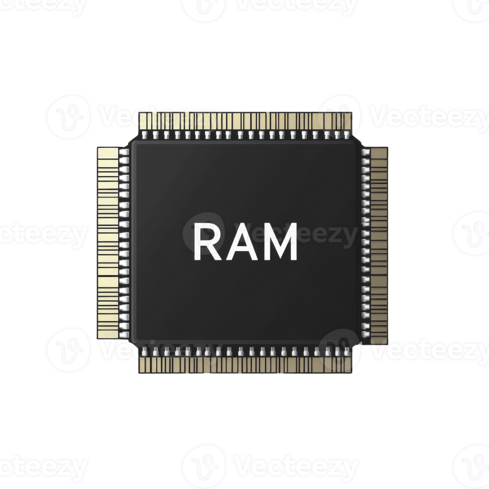 A Close Up View Of A Ram Memory Chip. cut out png