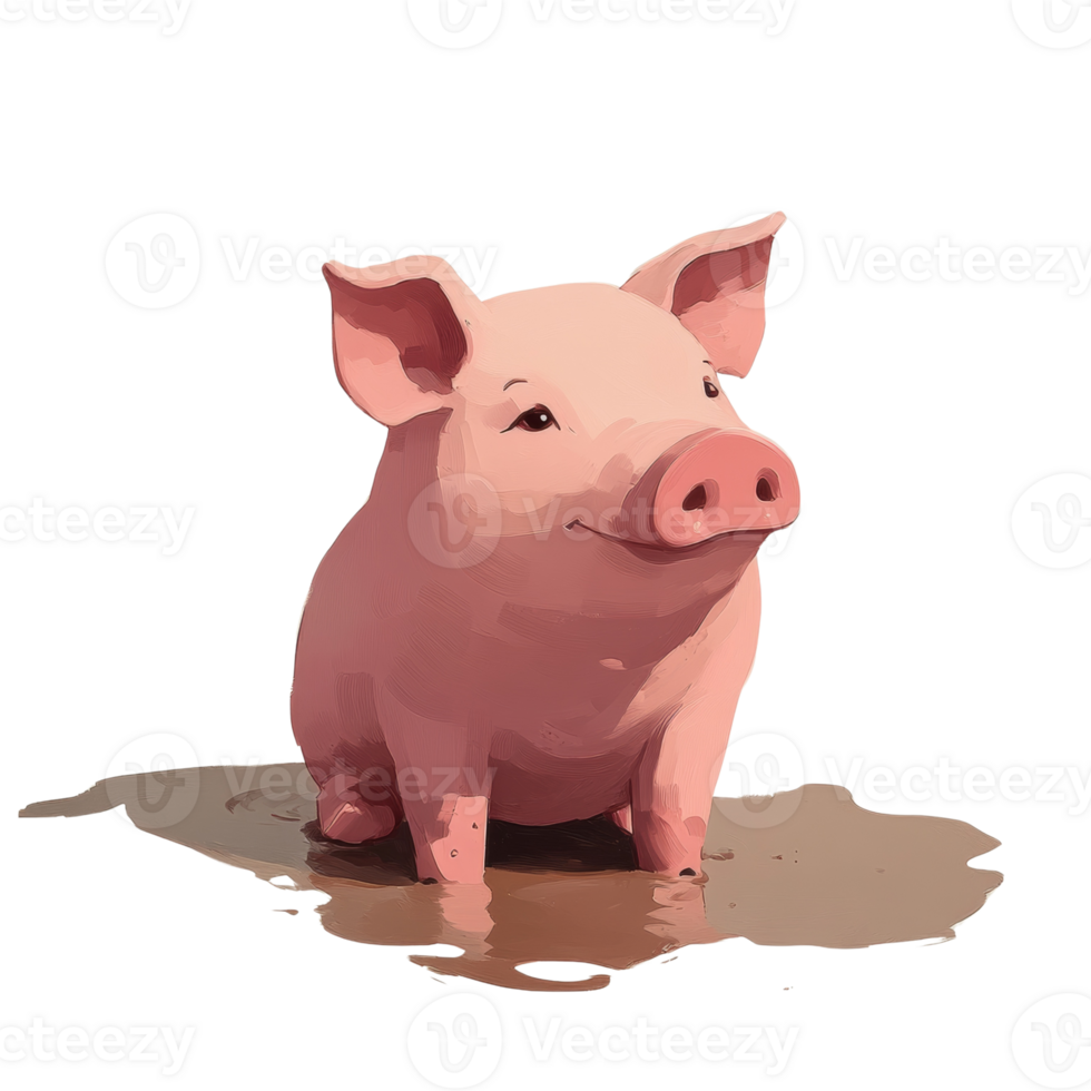 Happy Piglet Sitting in a Muddy Puddle png