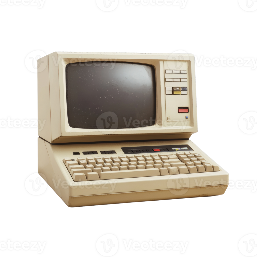 Vintage Beige Desktop Computer With Integrated Keyboard. cut out png