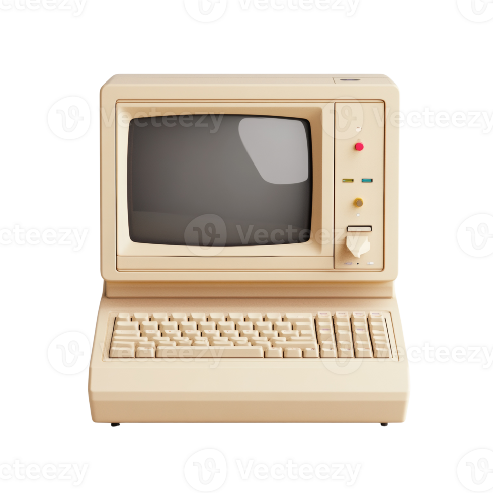 Retro Beige Personal Computer With Integrated Monitor png