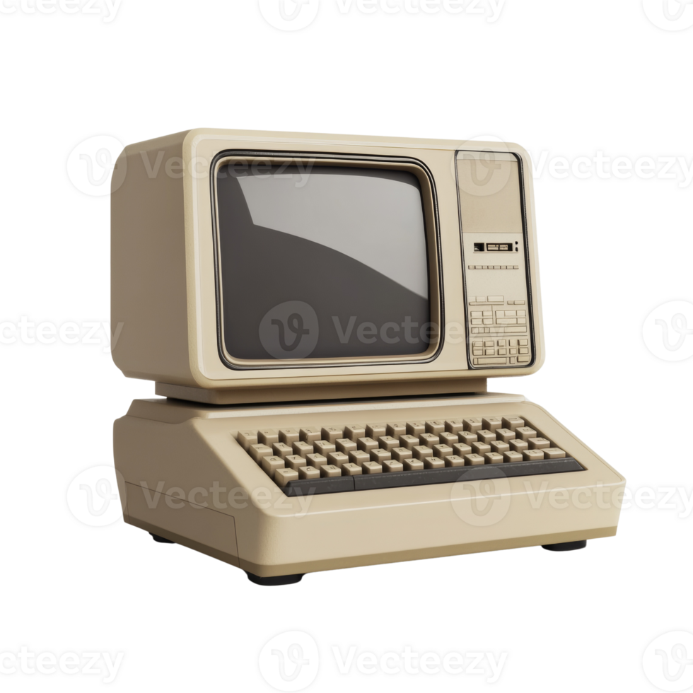 Vintage Beige Desktop Computer System Display Keyboard png