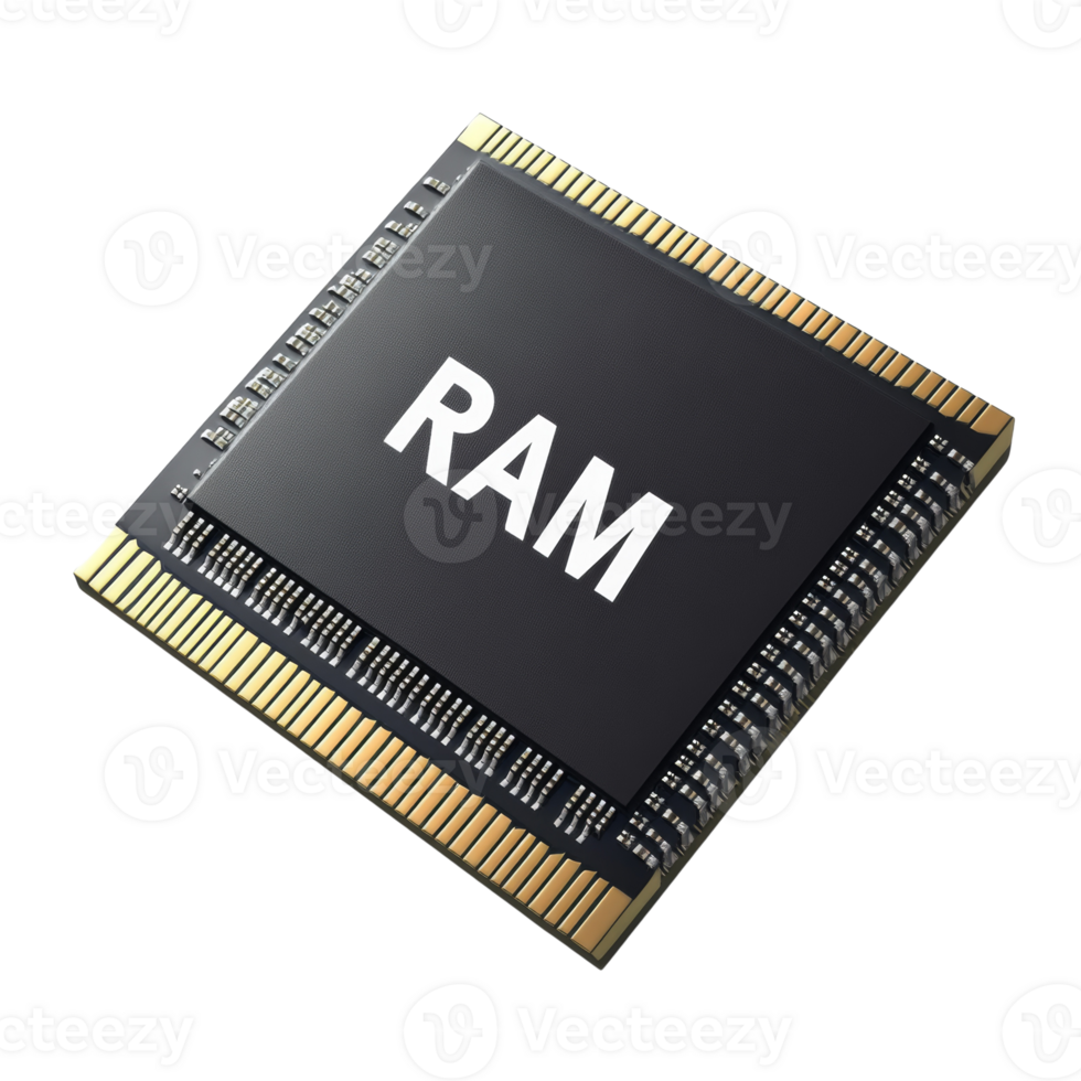 A single black RAM chip with gold connectors png