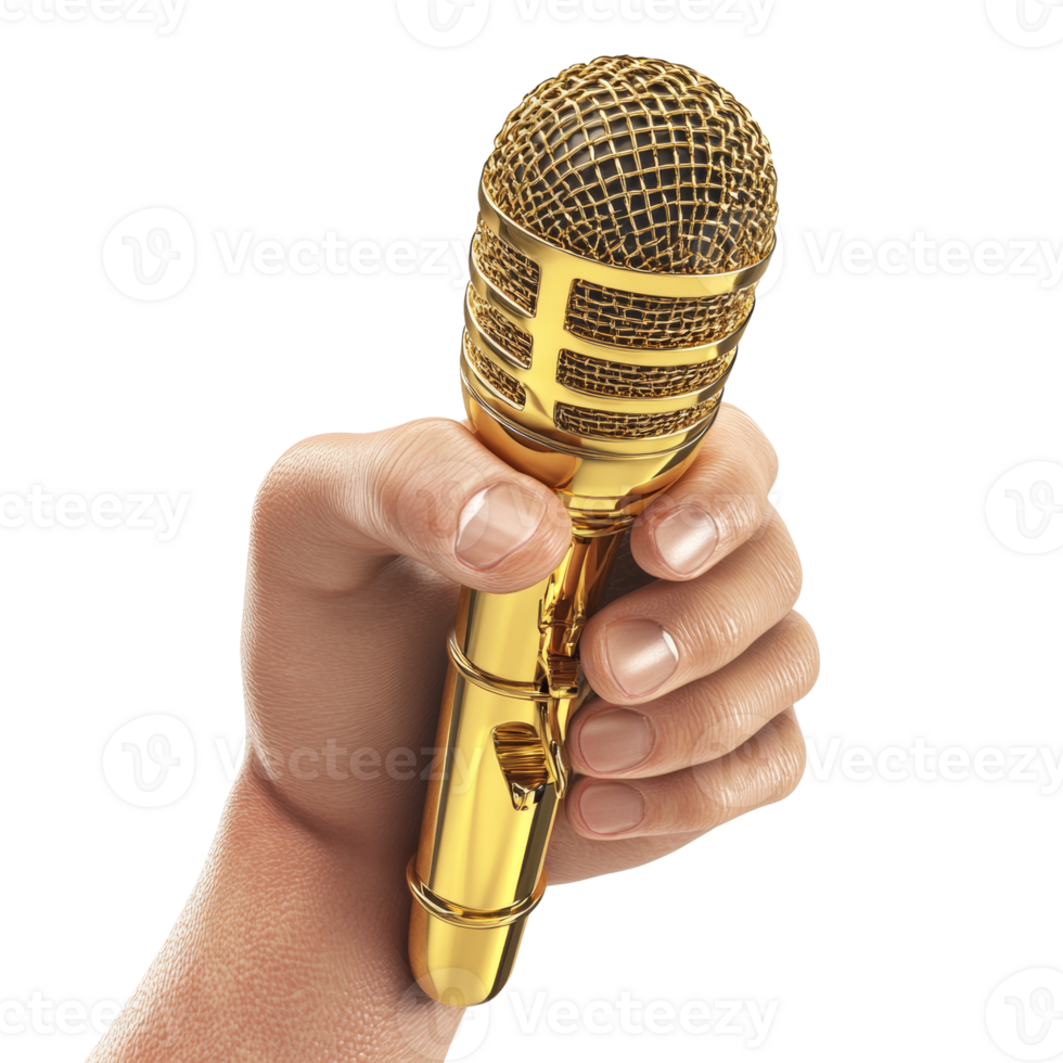 A Golden Microphone Held Firmly In A Hand png