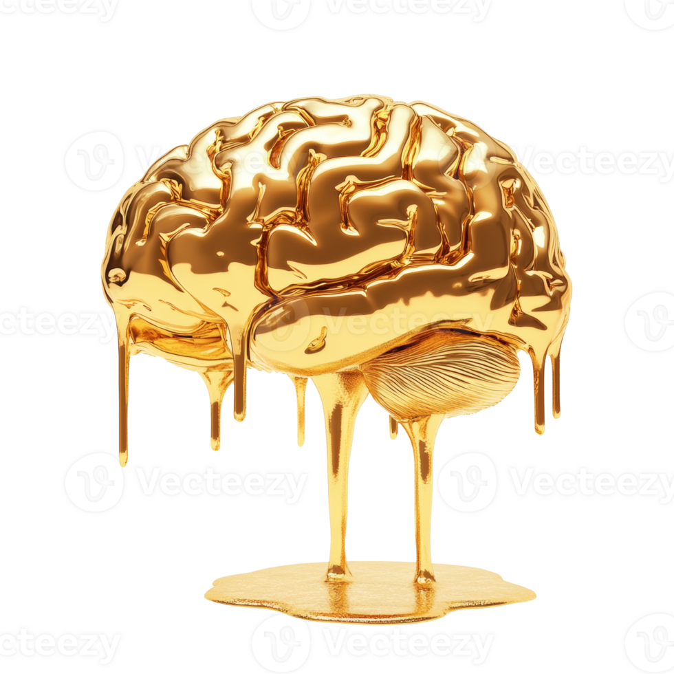 Golden Brain Melting Dripping Liquid Gold png
