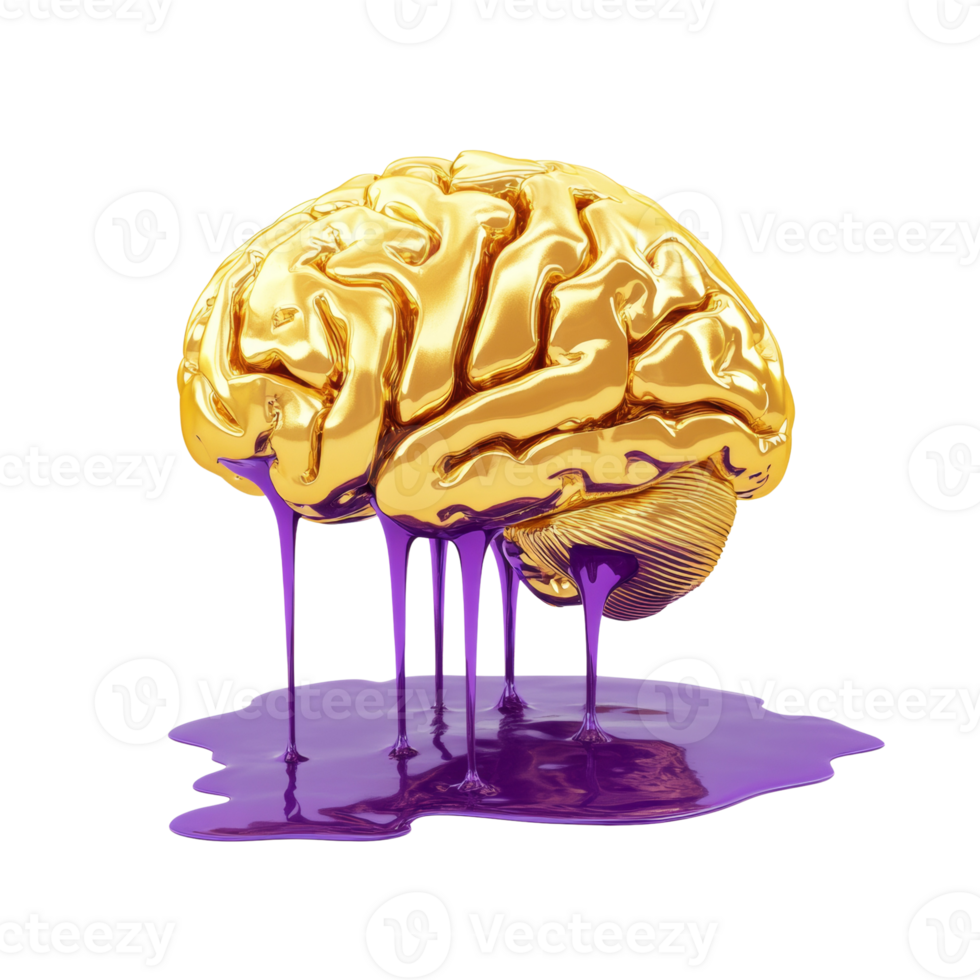 Golden Brain Melts Dripping Purple Paint png