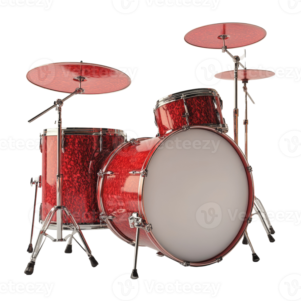 Red drum kit with cymbals a musical instrument png