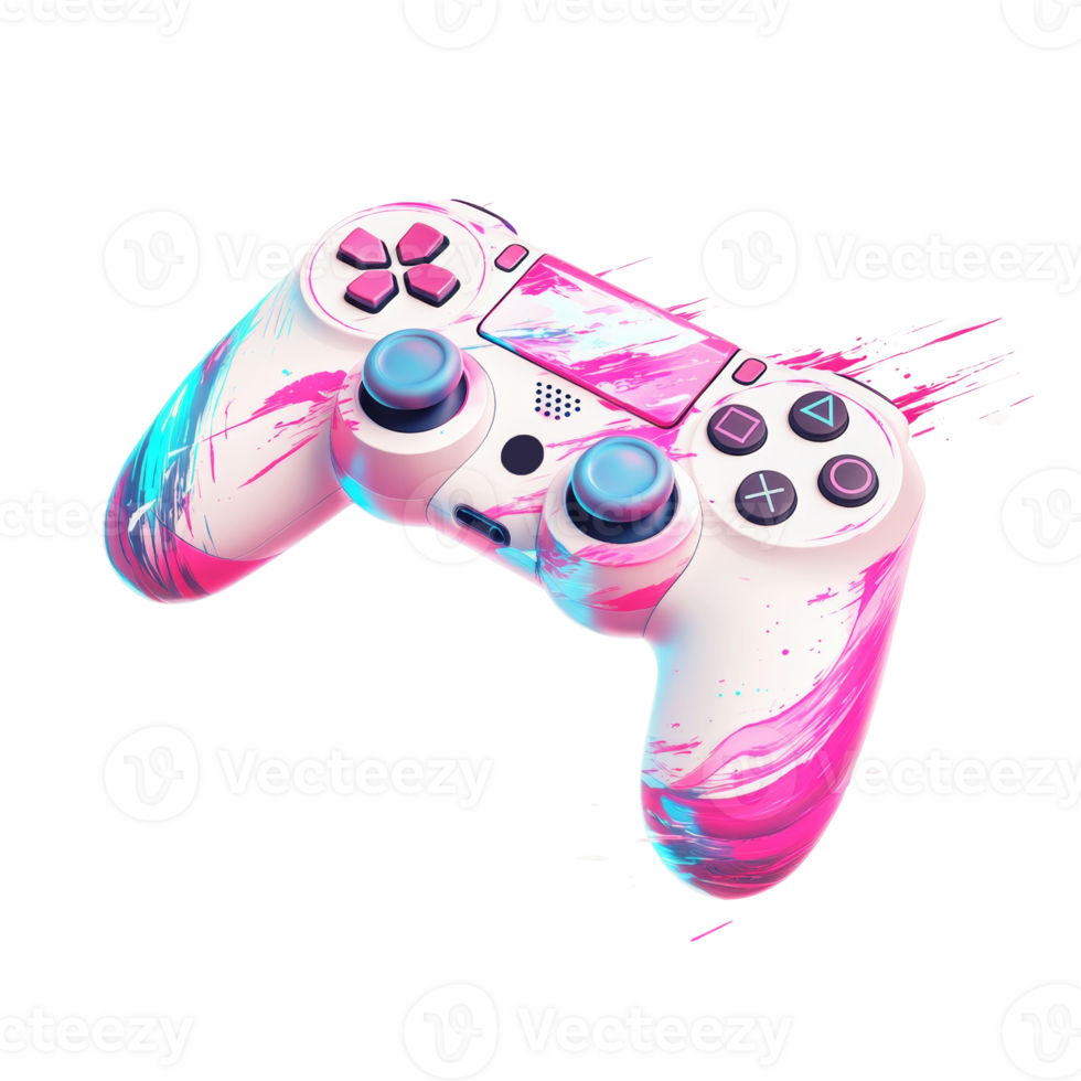 Abstract Pink and Blue Paint Splattered Game Controller png
