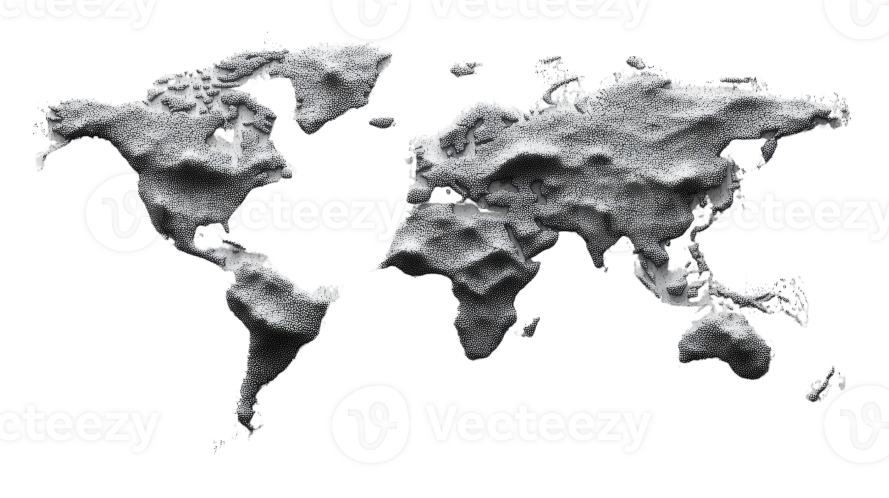 A textured three dimensional world map representation png