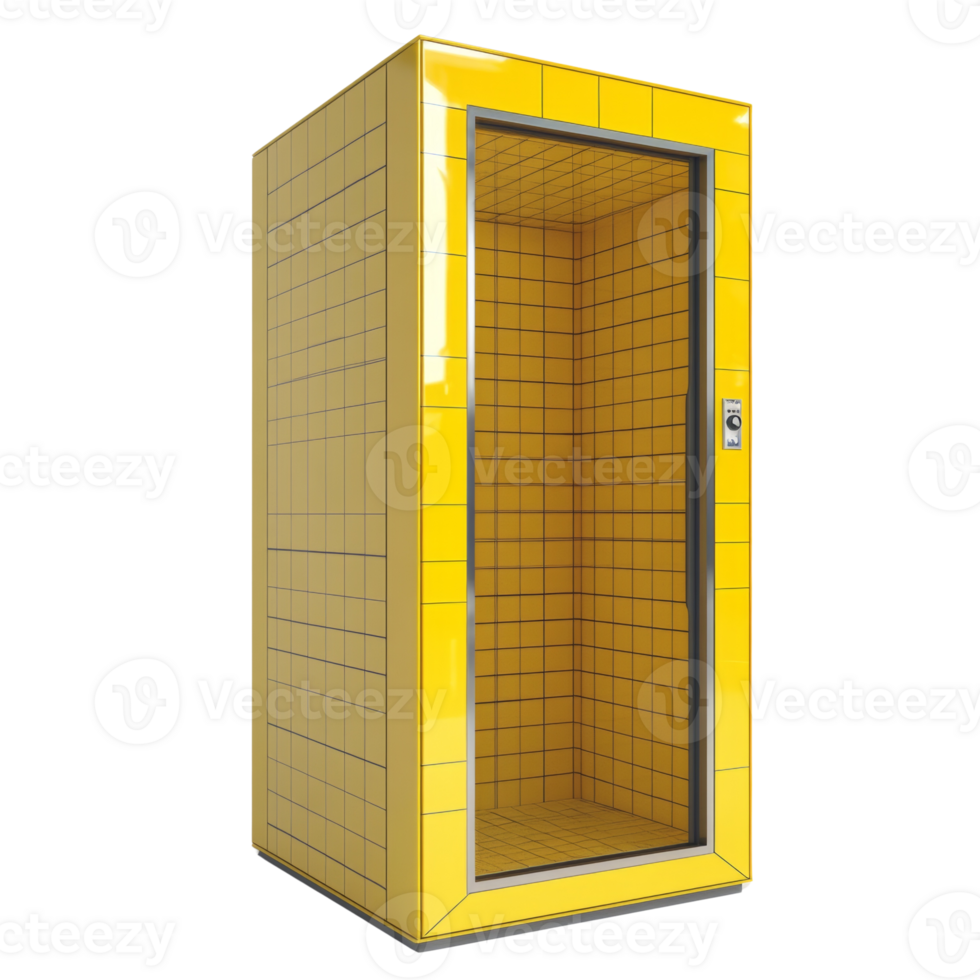 Yellow tiled enclosed room interior space design png