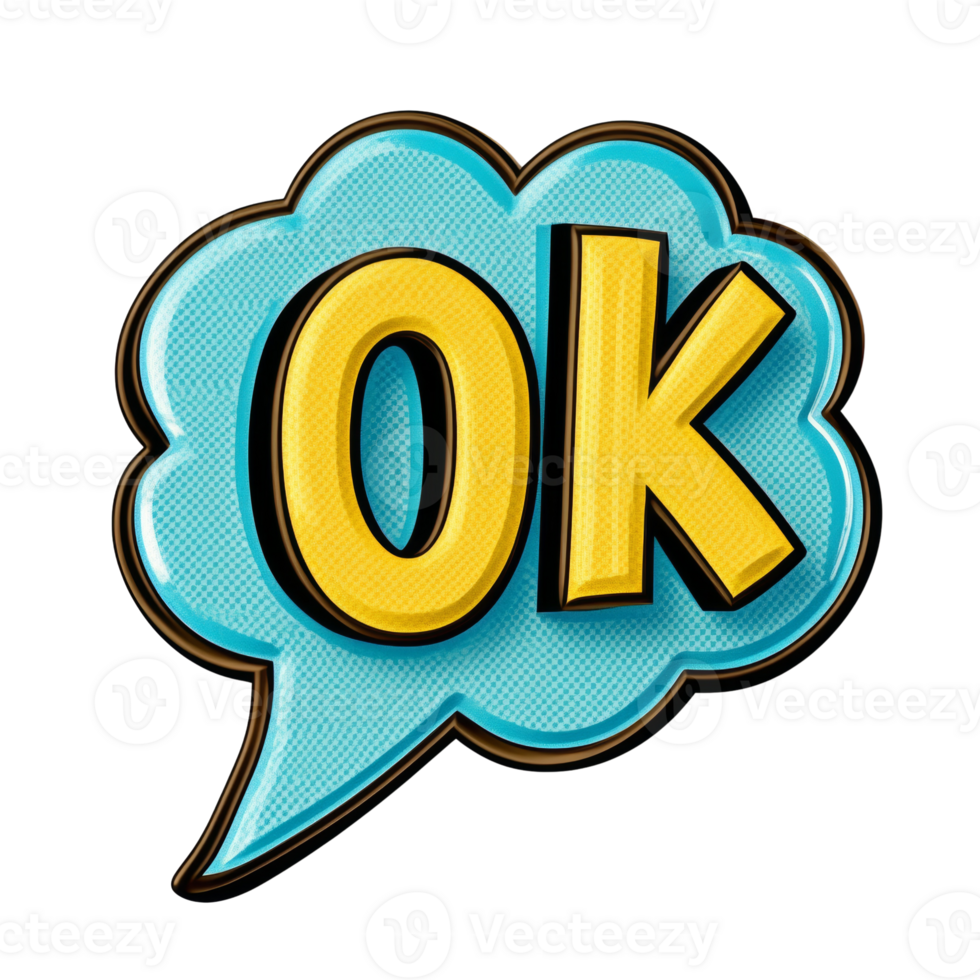 Yellow Ok Letters Inside Blue Speech Bubble png