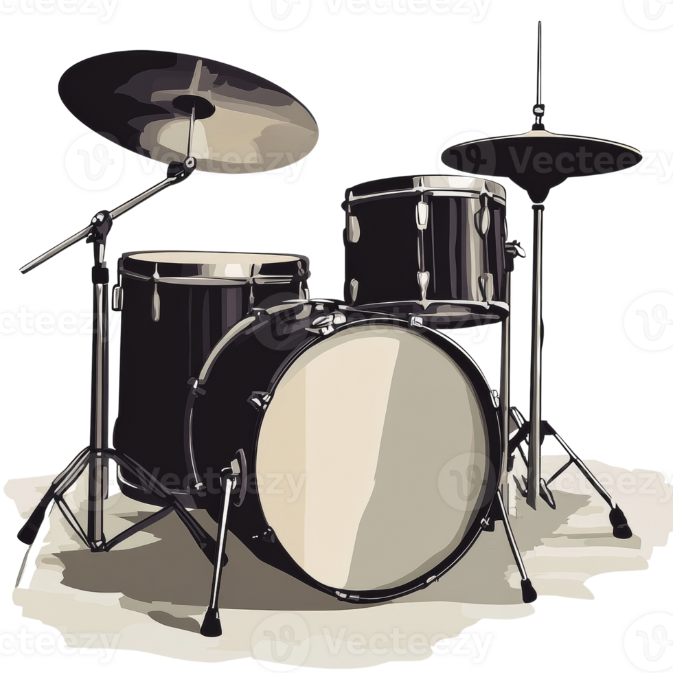 A Black Drum Kit With Cymbals Ready For A Performance png