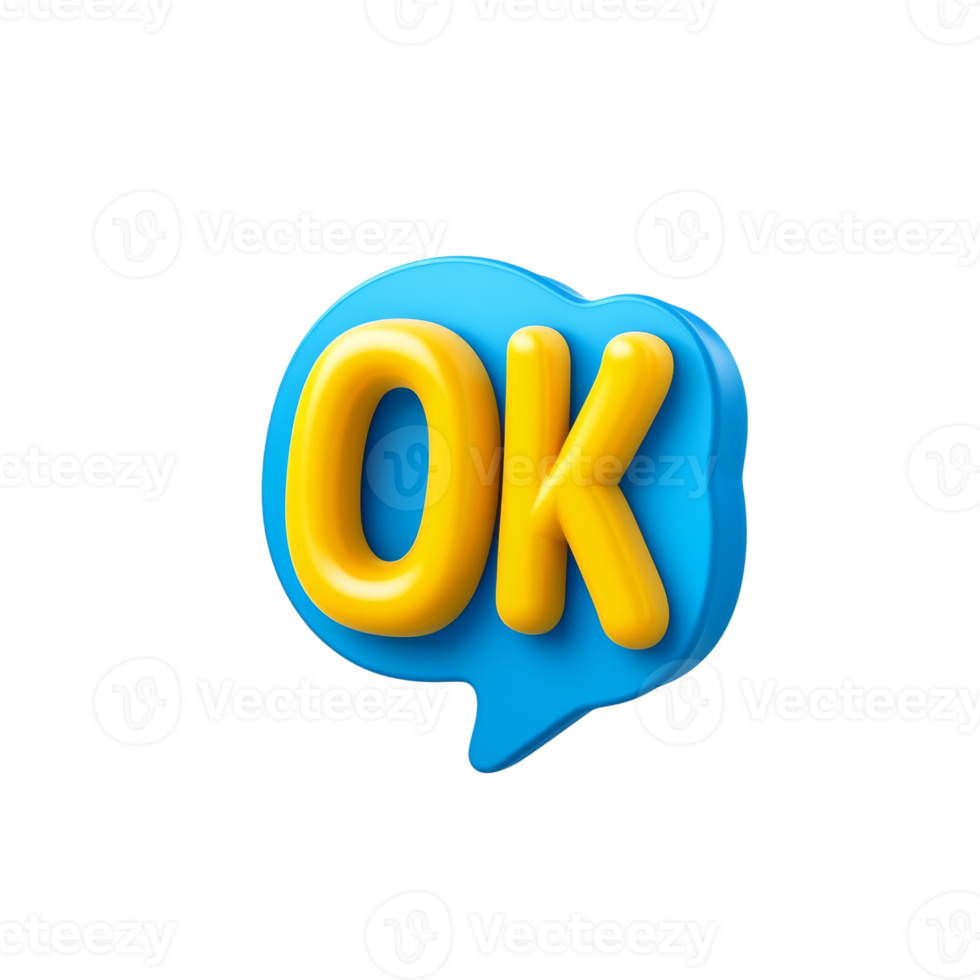 Three dimensional yellow OK sign in blue speech bubble png